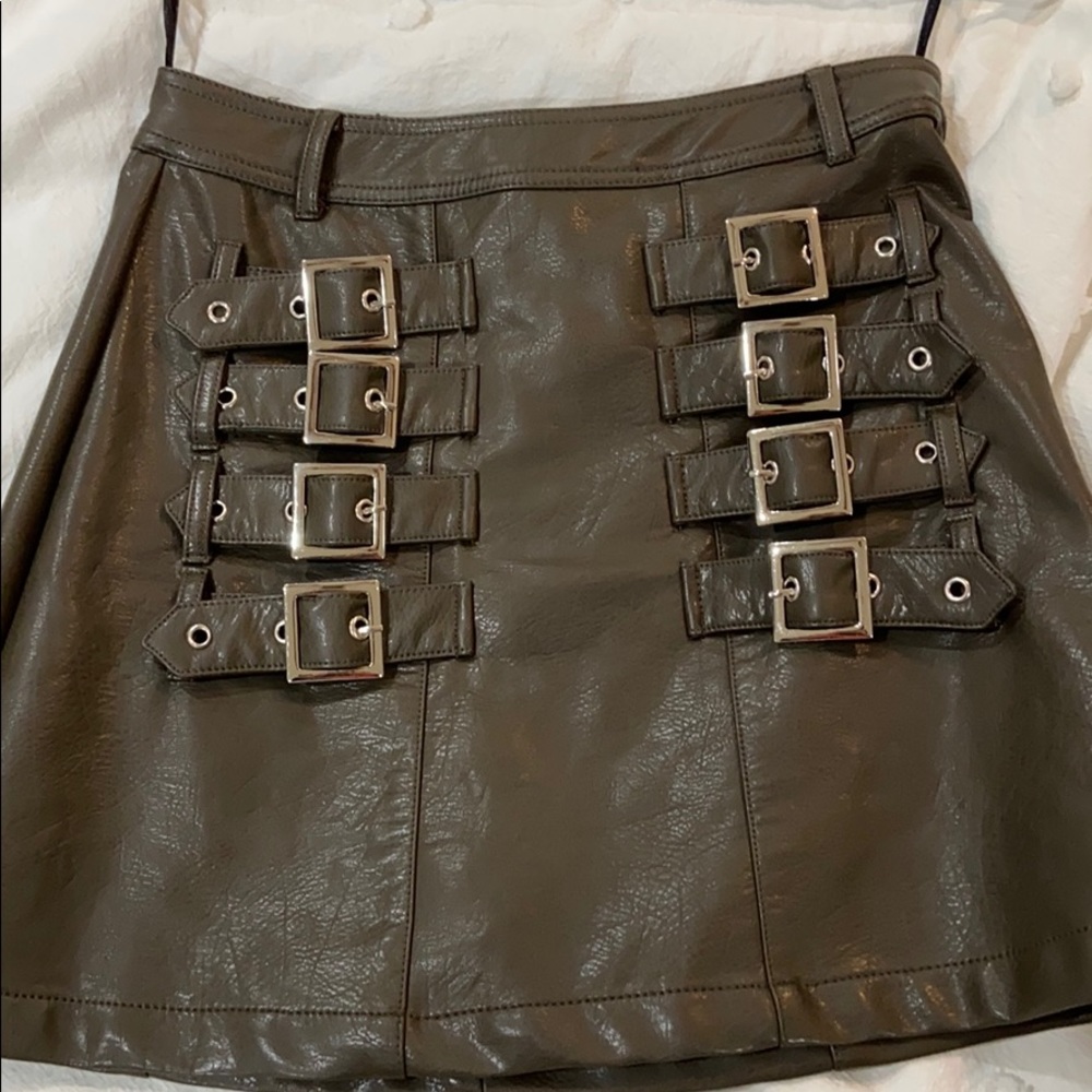 Green leather skirt